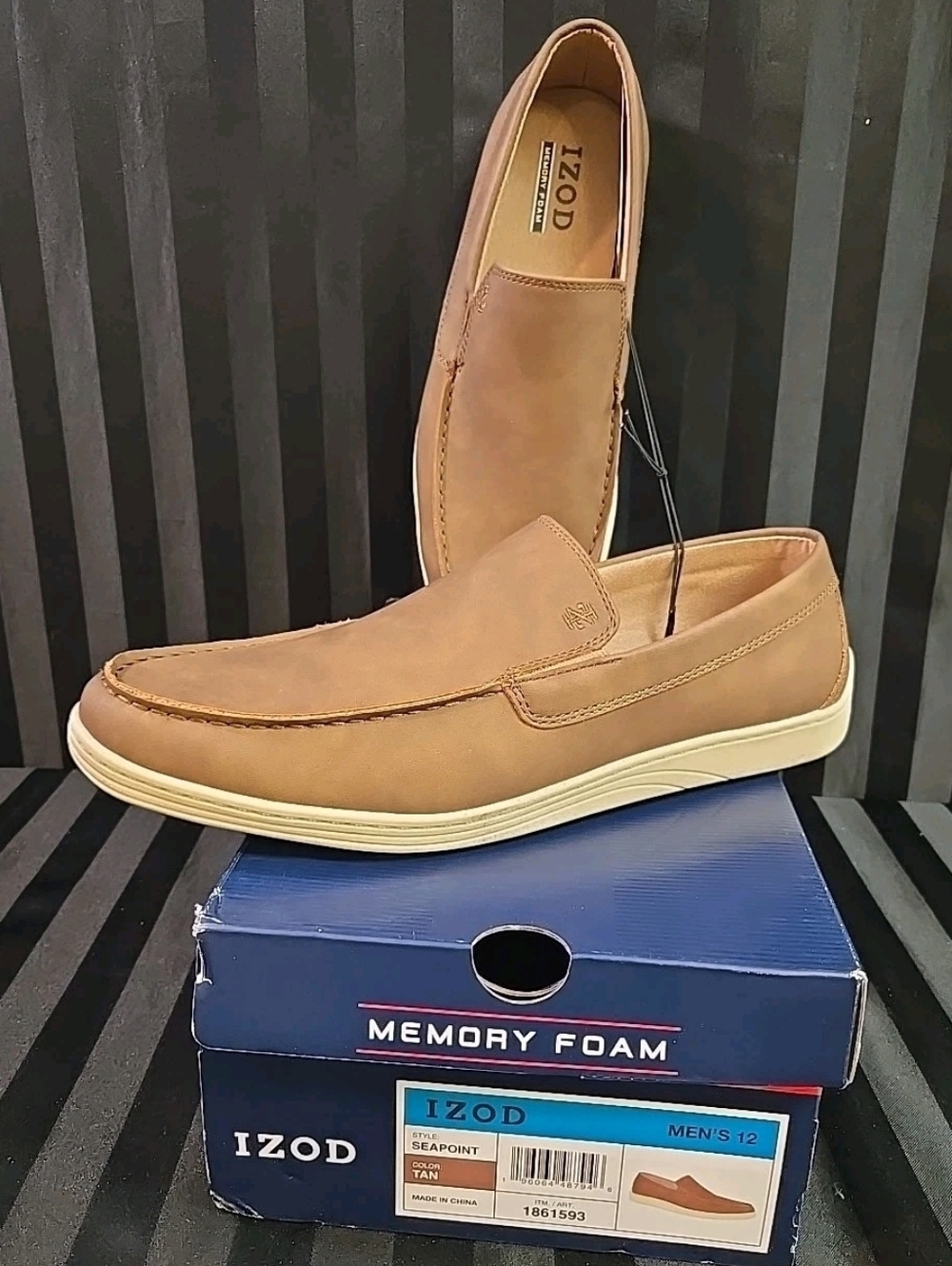 Men's US 12 IZOD Seapoint Tan Slip On Loafers With Memory Foam